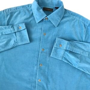 Joseph‎ Abboud Button Up Shirt Men's Large Stretch Corduroy Blue Long Sleeve